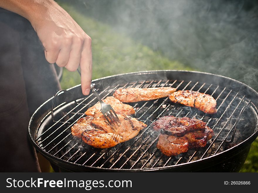 Grilling in the garden on weddings.