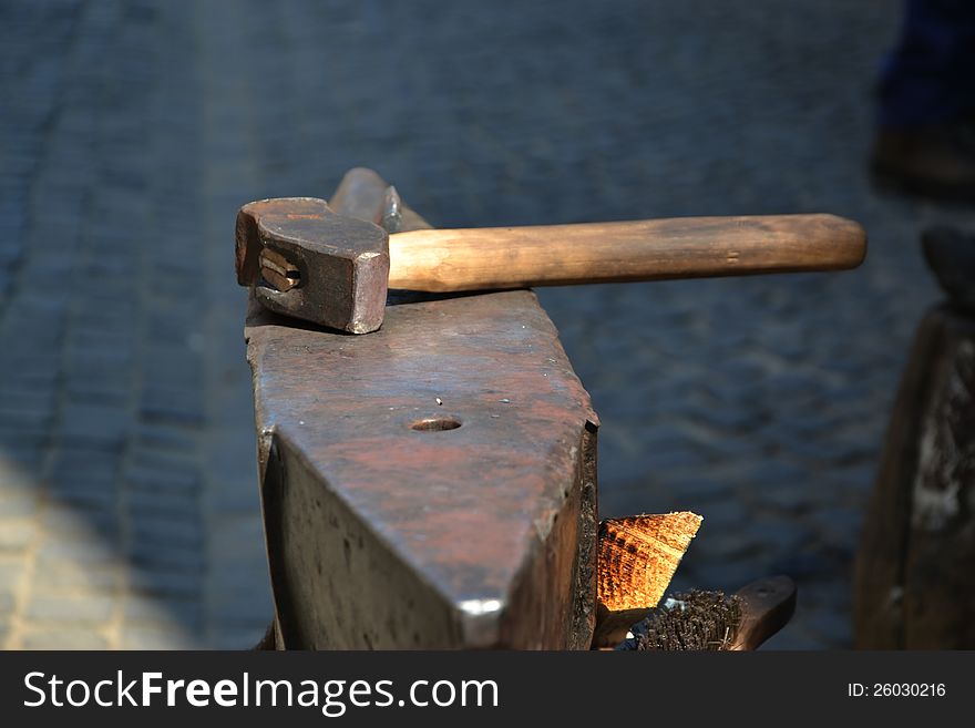 Hammer and anvil used by a blacksmith