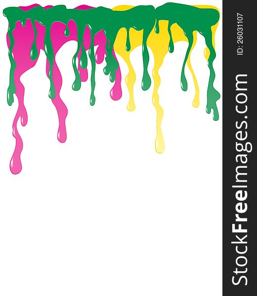 Green, yellow and pink paint dripping. Vector illustration