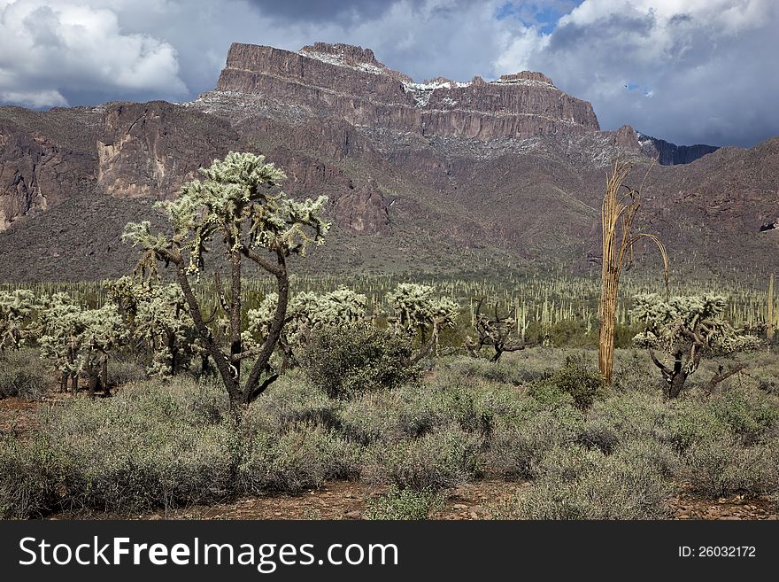 Superstition Mountains with a rare dusting of snow