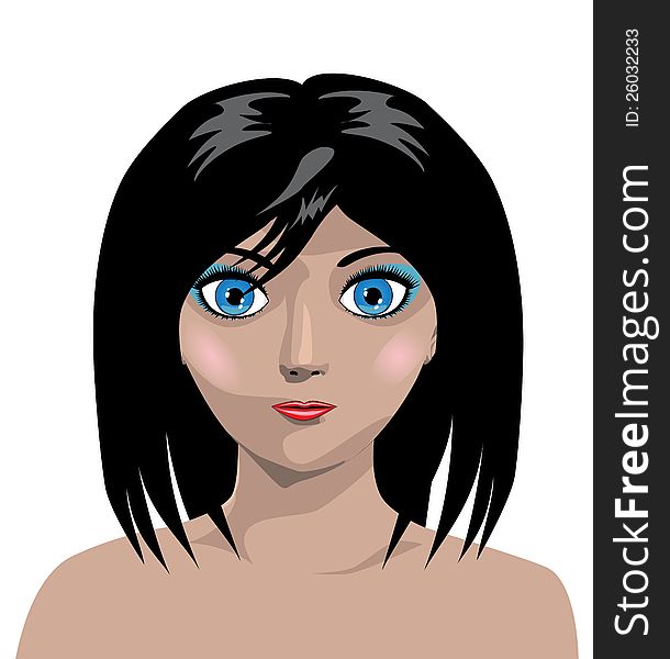 Stylized illustration of a young brunette woman with beautiful blue eyes. Stylized illustration of a young brunette woman with beautiful blue eyes.