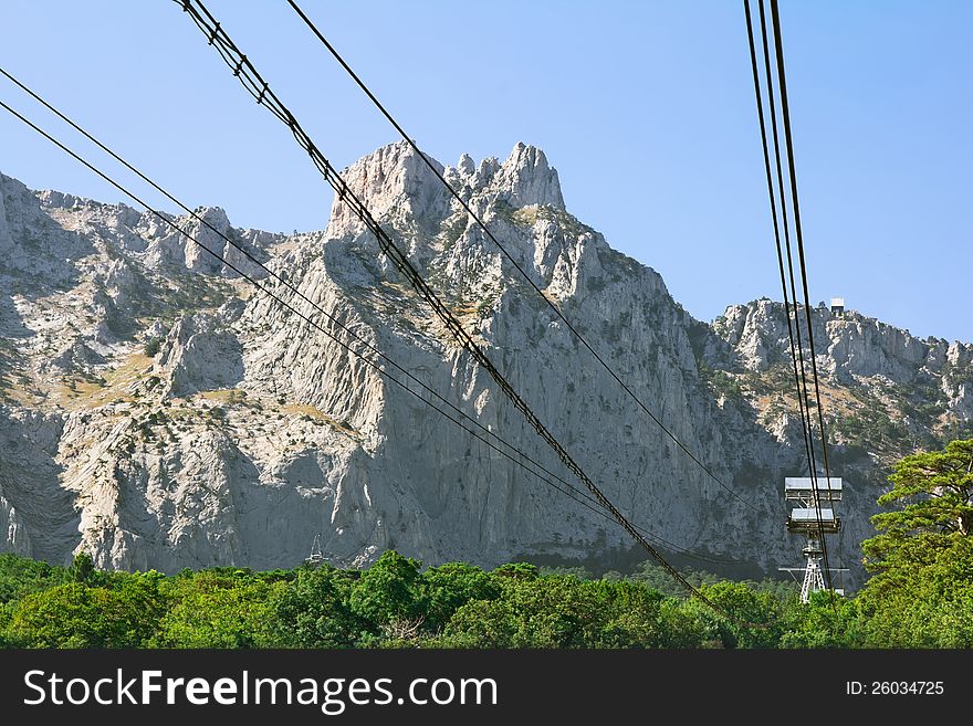 Cable car on a high mountain. Cable car on a high mountain