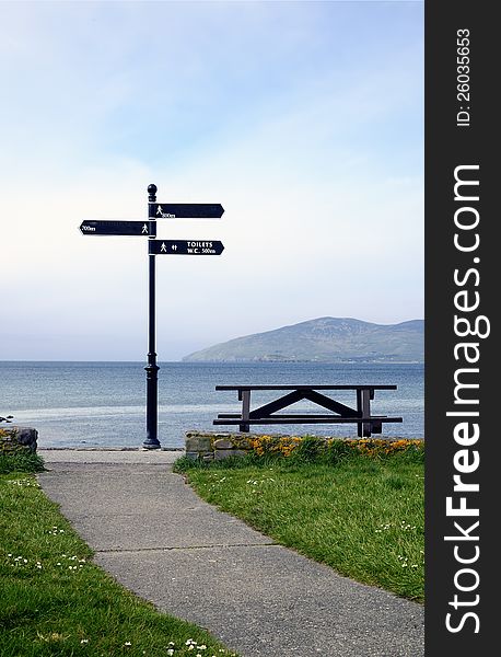 Sidewalk, direction sign. Waterville -County Kerry, South Ireland.