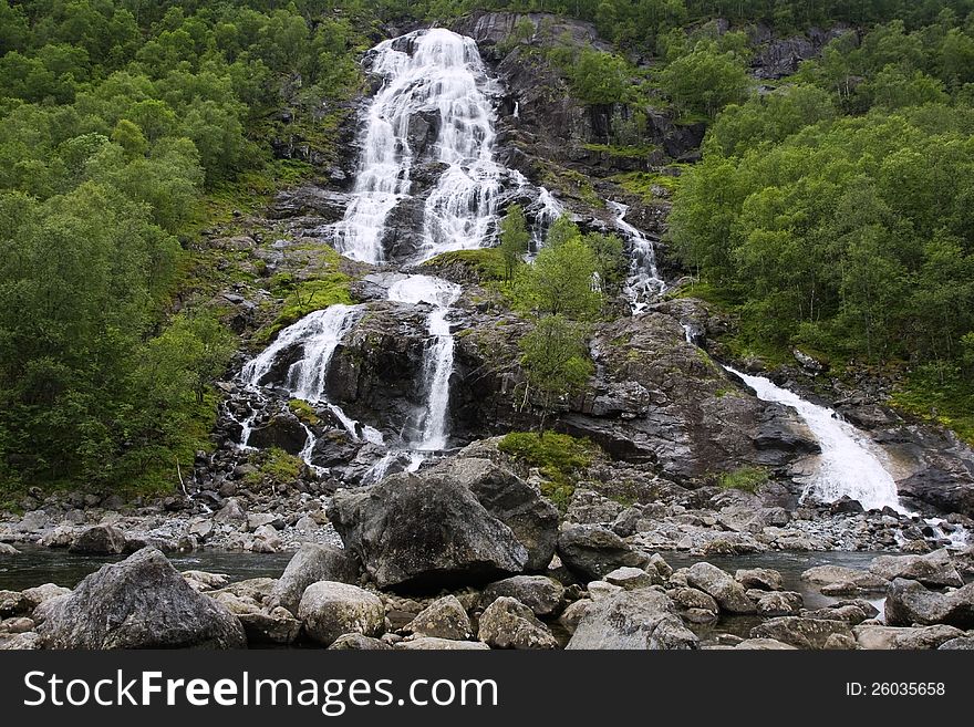 Bratlandsdalen waterfall in central part of Norway