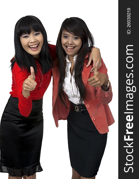 Two Business Woman Give Thumb Up