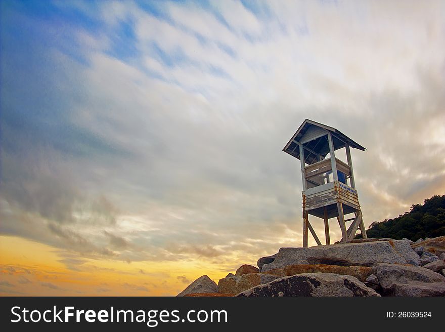 Coast guard tower in the coast of Rayong, Thailand. Coast guard tower in the coast of Rayong, Thailand.