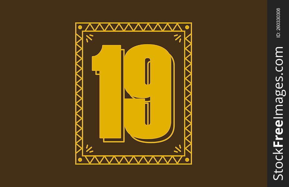 Number 19 In Retro Rectangle Frame Design