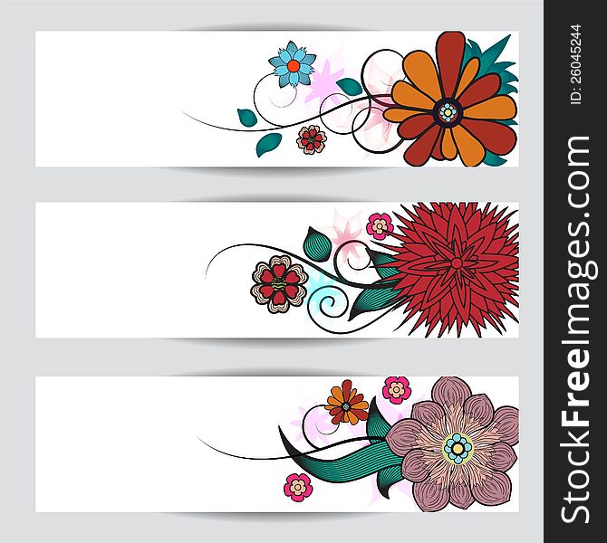 Floral banners . Set of three pieces
