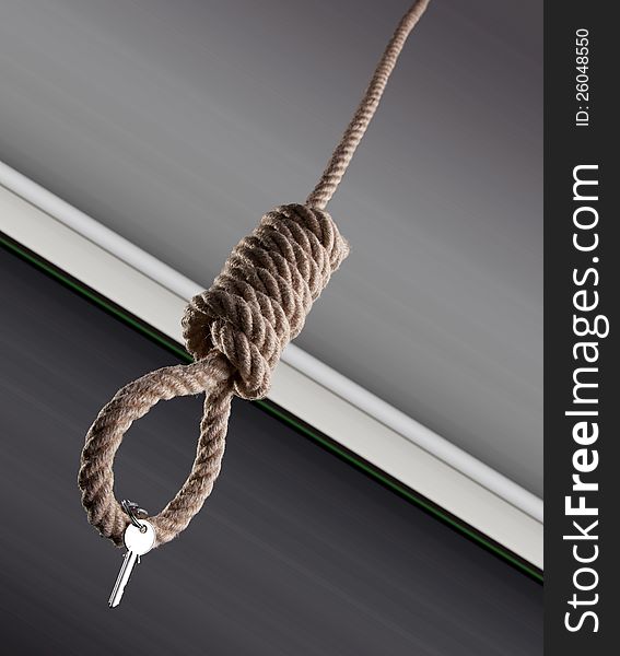 House keys haging on a hangman noose. House keys haging on a hangman noose