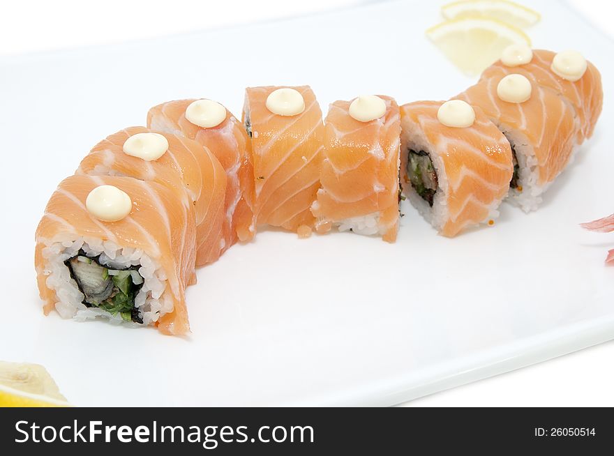 Japanese sushi seafood on a white background