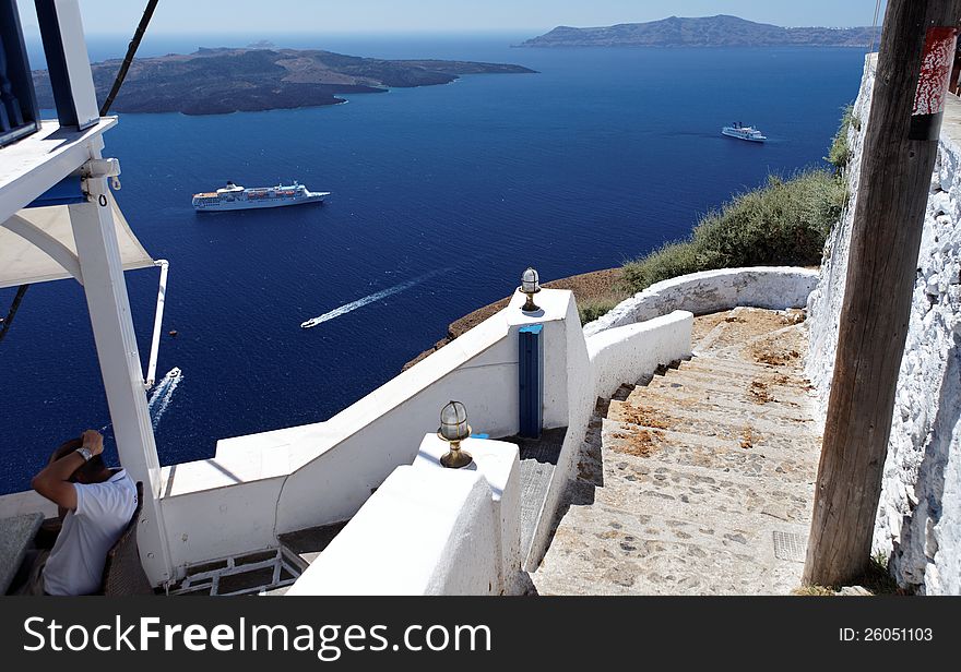 View stairs in day leaving the sea in the summer