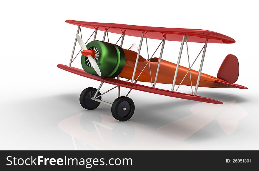Red airplane with shadow  on white background. Red airplane with shadow  on white background
