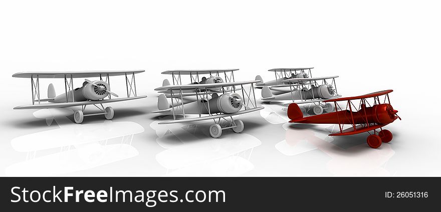 Six airplanes with shadow  on white background. Six airplanes with shadow  on white background