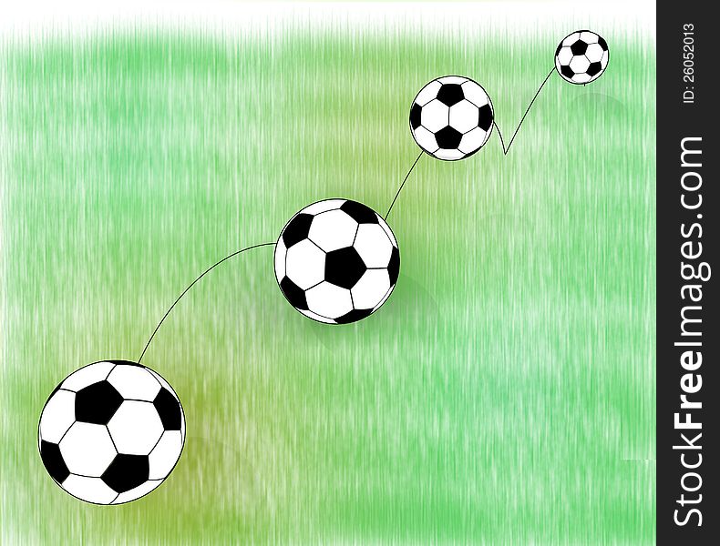 Jumping football ball on abstract grass
