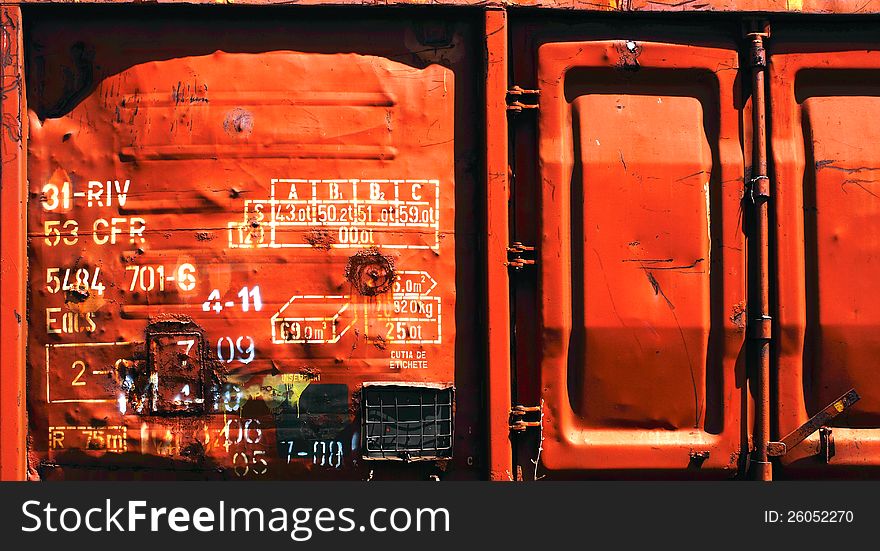 Freight train detail with inscriptions