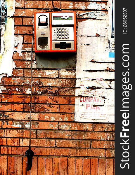 Vandalized pay phone on the streets of Romania