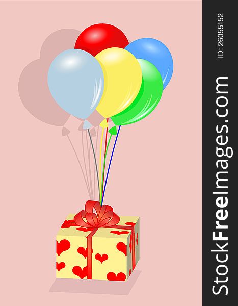 Present box hanging on colorful balloons. Present box hanging on colorful balloons.