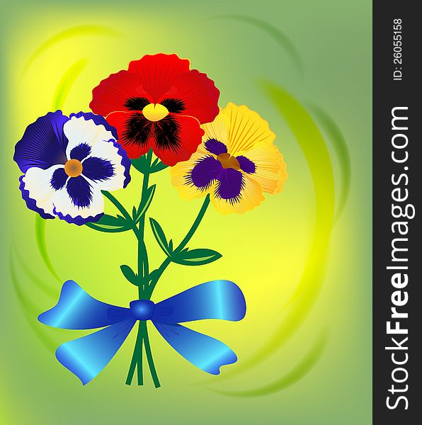 Colorful flowers bouquet on green background.
