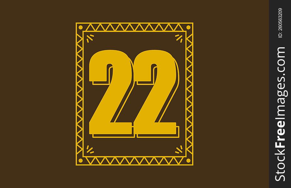Number 22 in retro rectangle frame design