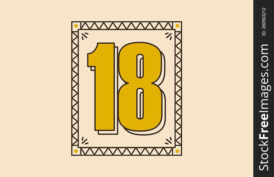 Retro Rectangle Frame With Number 18 On It