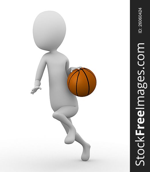 3D man running with a basketball. 3D man running with a basketball