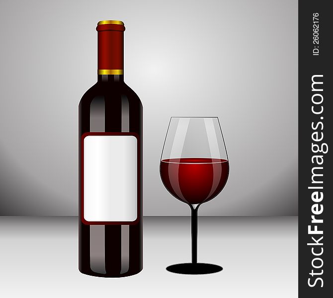 Bottle with red wine and glass and grapes