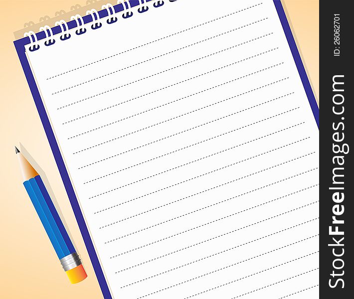 Vector illustration of lined notepad with pencil