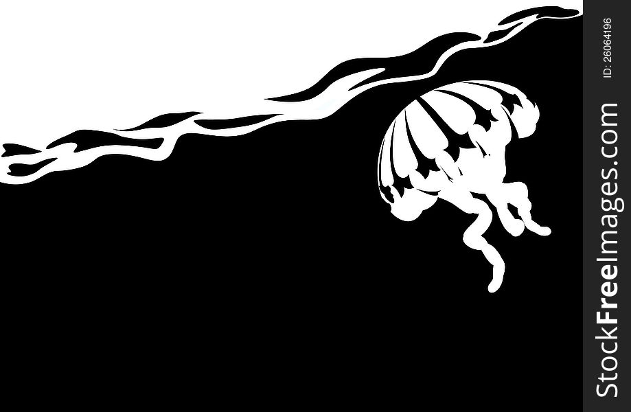 Jellyfish in the sea. Black and white illustration.