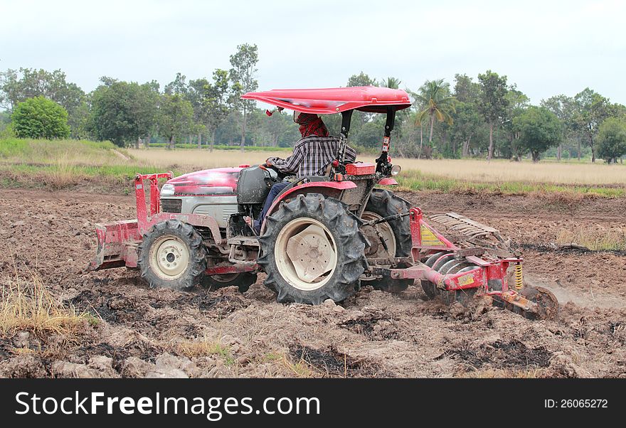 Tractor in rural agricultural areas