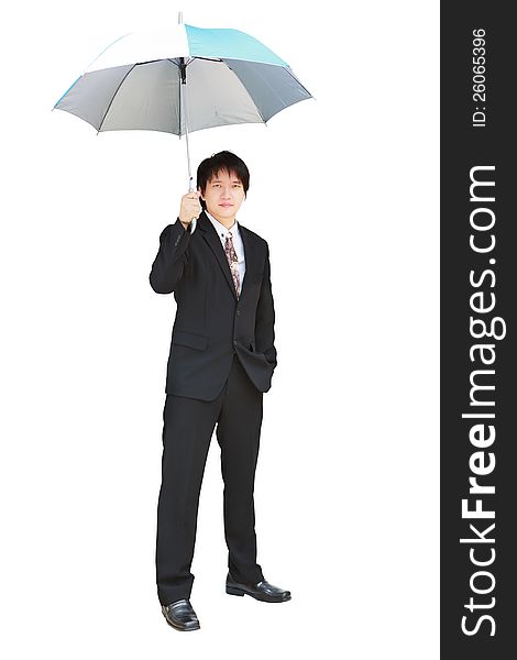 Young Business Man Under An Umbrella