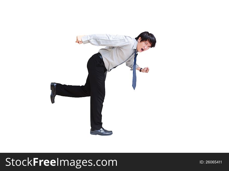 Young business man running, Isolated on white with clipping path