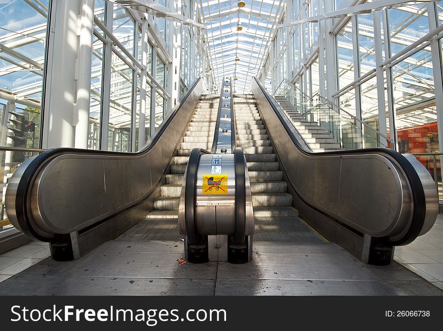 Empty escalators in metro subway station