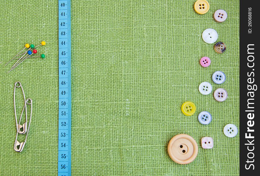 Green Canvas background with buttons - background for Sewing