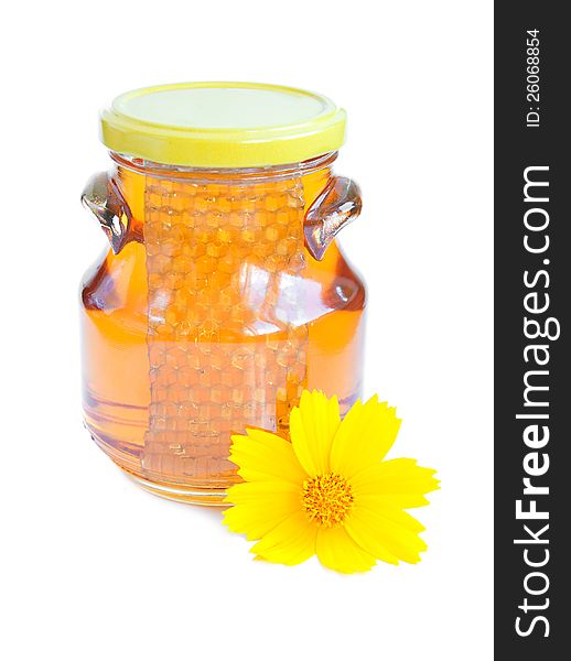 Jar Of Golden Light Honey on a white background