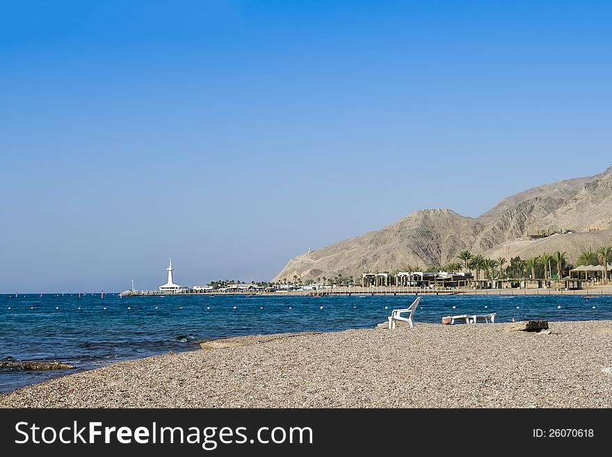 View on southern coral beach near Eilat, Israel. View on southern coral beach near Eilat, Israel