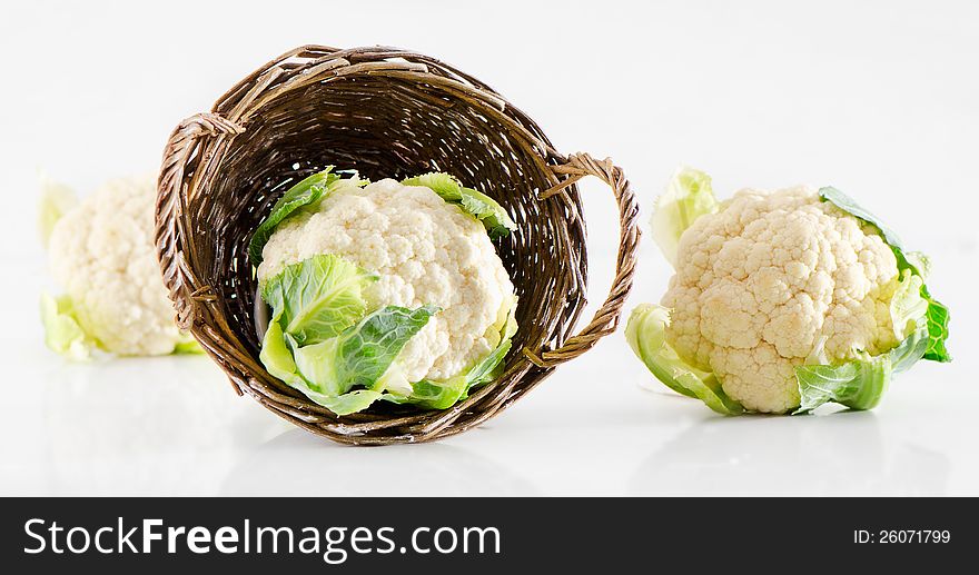 Fresh cauliflower in the basket
