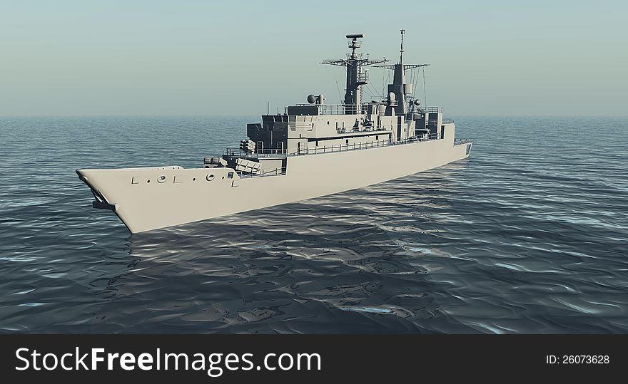 Accurate 3d model of a warship with water