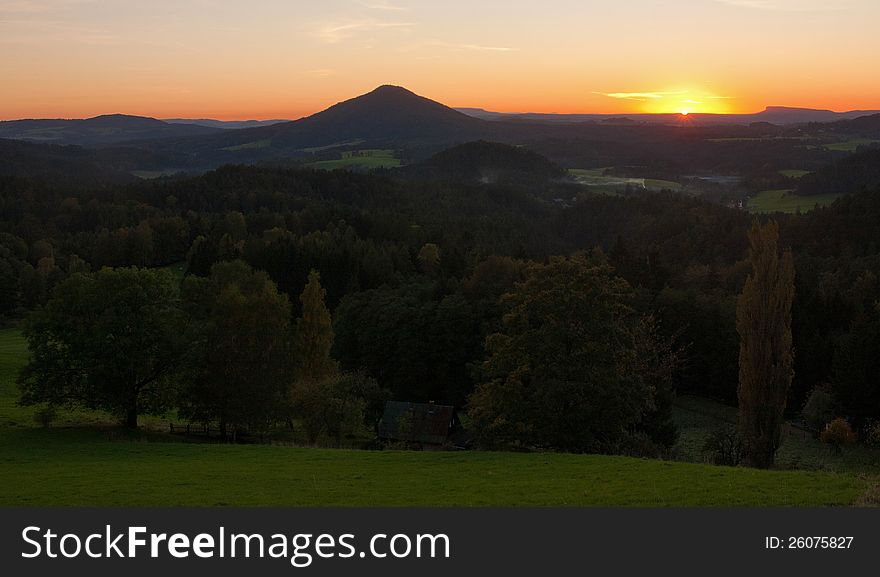 Sunset in landscape in czech.