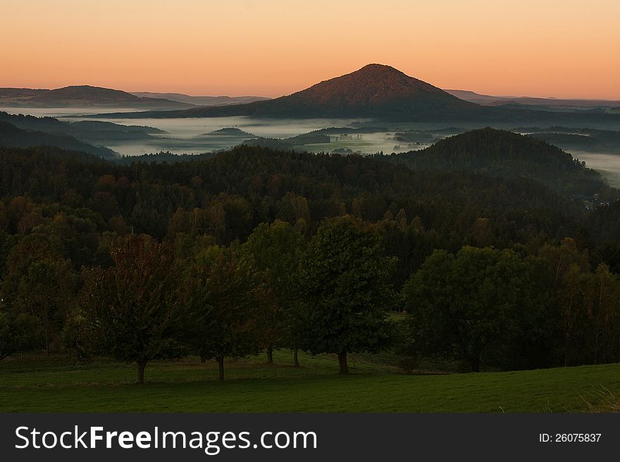 Sunset in landscape in czech.