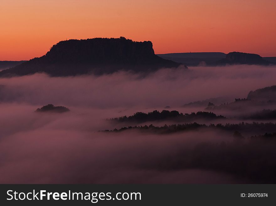 Morning inversion in mountains.