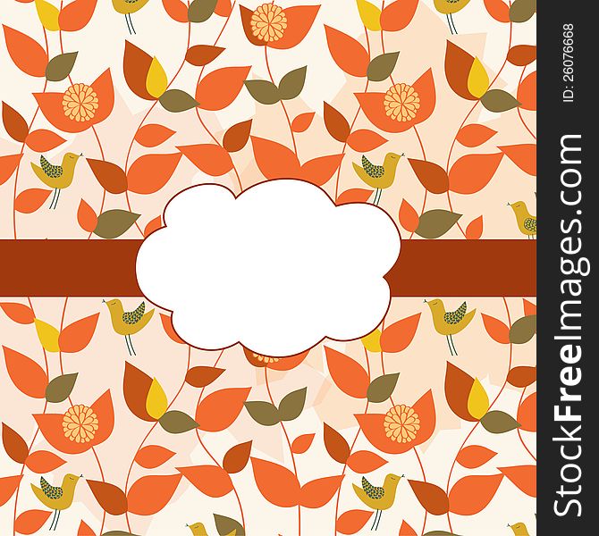 Cute greeting card with autumn leaves