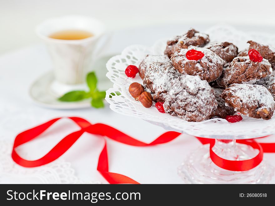 Sweet cookies with hazelnuts and cranberries