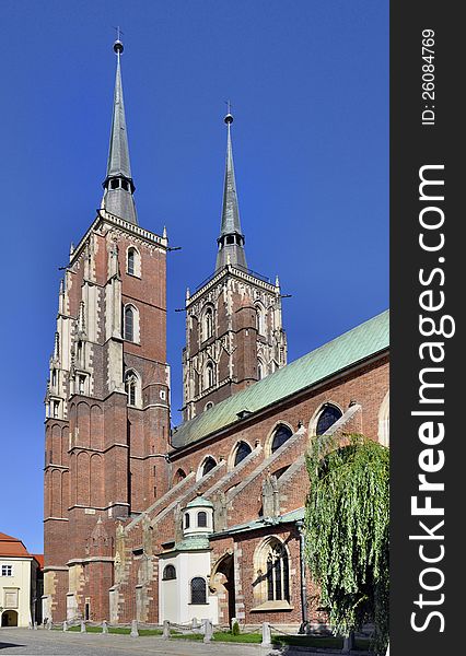 Gothic cathedral in Wroclaw, Poland