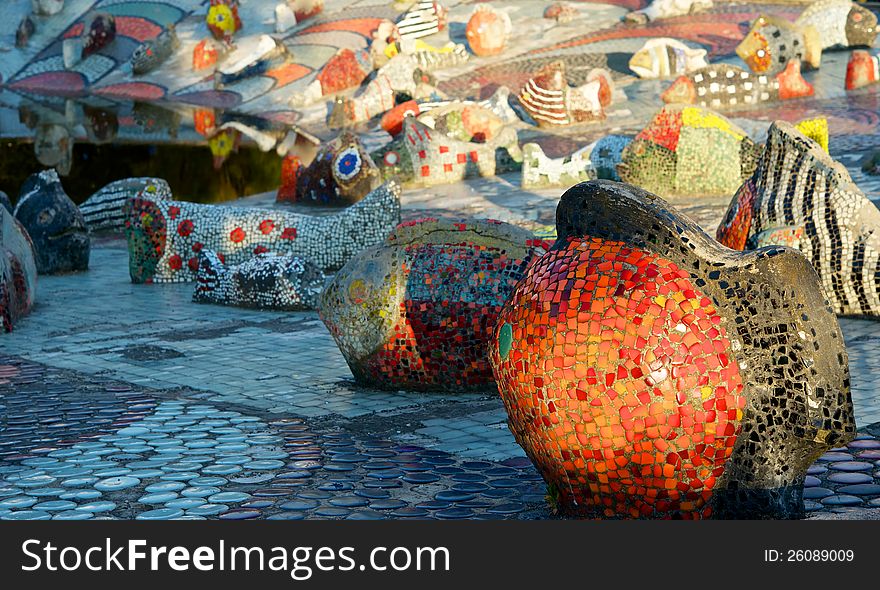 A mosaic fountain.