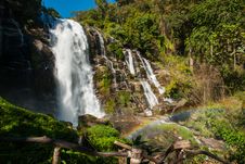 A Beautiful Waterfall With Rainbow Stock Photos