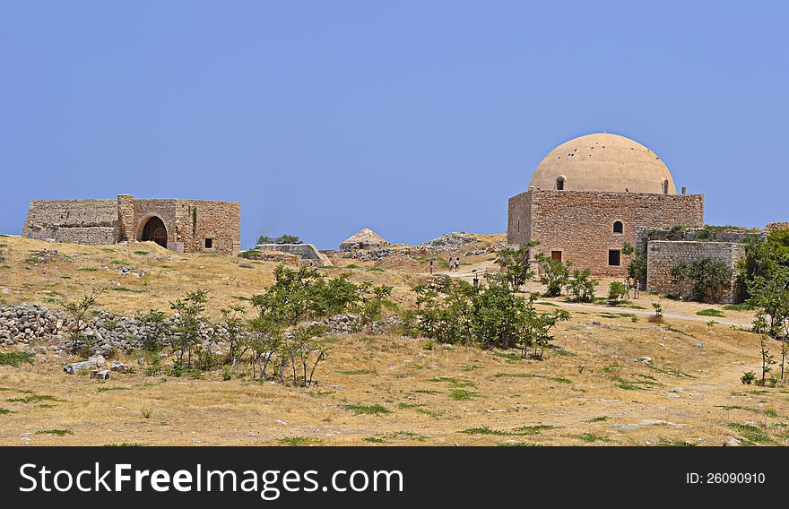 The Fortress in Rethimno, Crete, The Fortezza, is one of the best-preserved castles in Crete. The monuments include the Neratze mosque (in the photo). The town was captured by the Ottoman Turks in 1646 and was ruled by them for almost three centuries. The Fortress in Rethimno, Crete, The Fortezza, is one of the best-preserved castles in Crete. The monuments include the Neratze mosque (in the photo). The town was captured by the Ottoman Turks in 1646 and was ruled by them for almost three centuries.