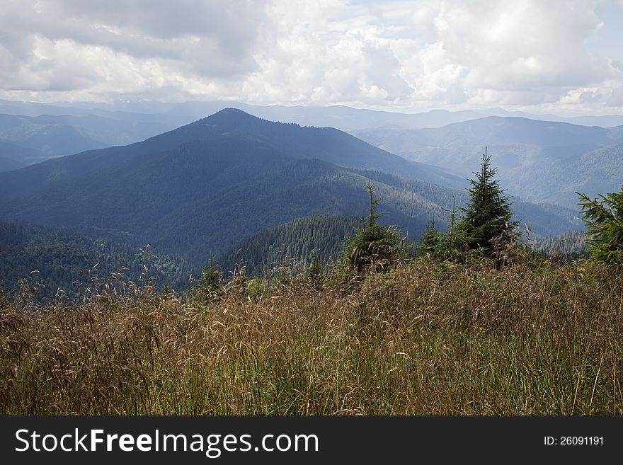 Mountain landscape, Eastern Carpathians mountains, view from above. Mountain landscape, Eastern Carpathians mountains, view from above