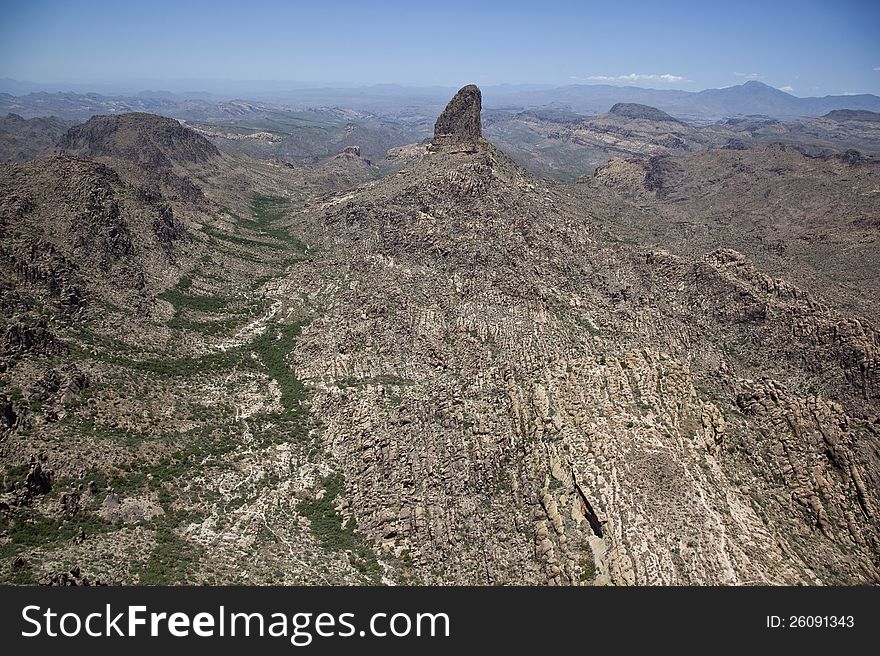 Aerial view of Weaver's Needle in the Superstition Mountains. Aerial view of Weaver's Needle in the Superstition Mountains