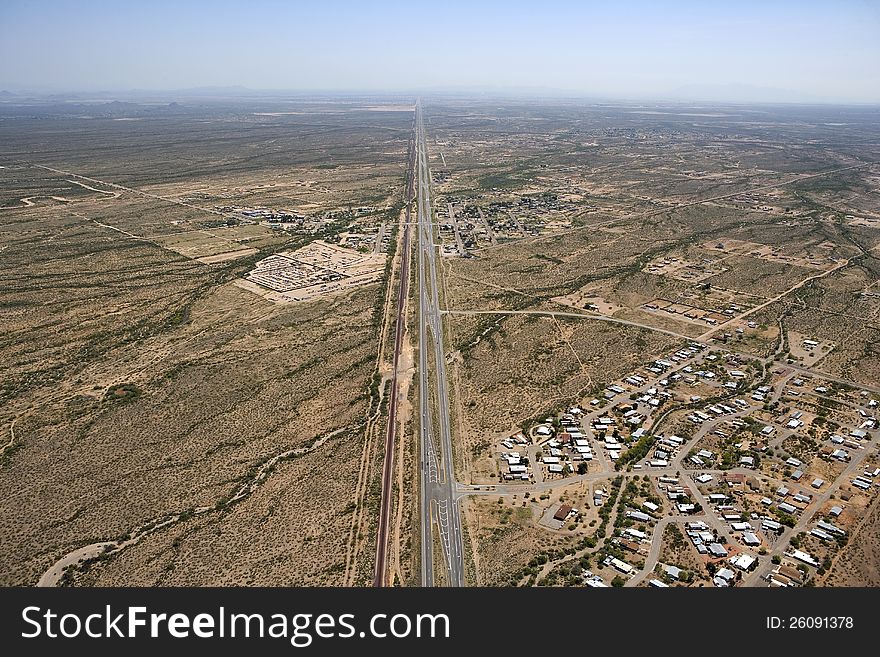 Aerial view of the desert town of Wittmann, Arizona. Aerial view of the desert town of Wittmann, Arizona