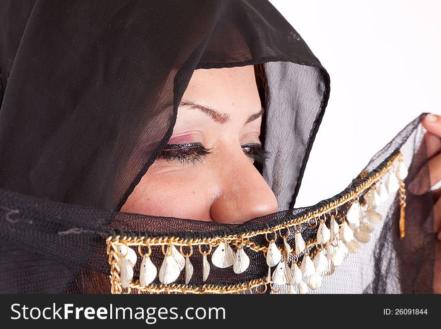 Egyptian beautiful lady in Bedouin scarf. Egyptian beautiful lady in Bedouin scarf